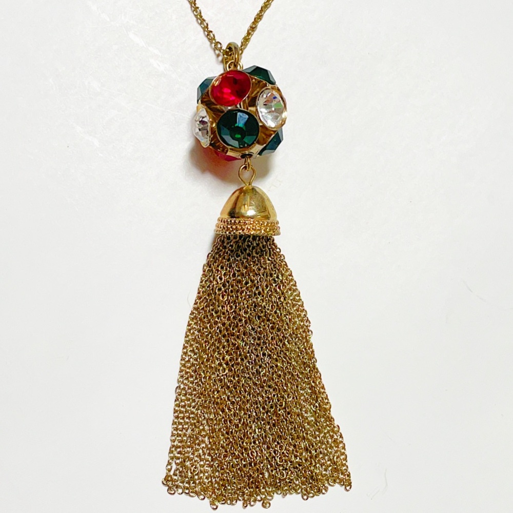 Vintage colorful gold tassel pendant necklace